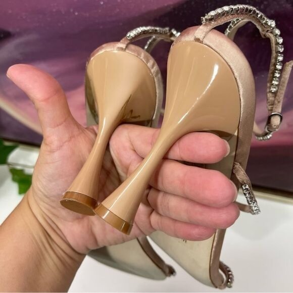 Jeffrey Campbell Demonic EmbellishedHigh Heel Sandals in Natural Satin Size 9 - Picture 8 of 14